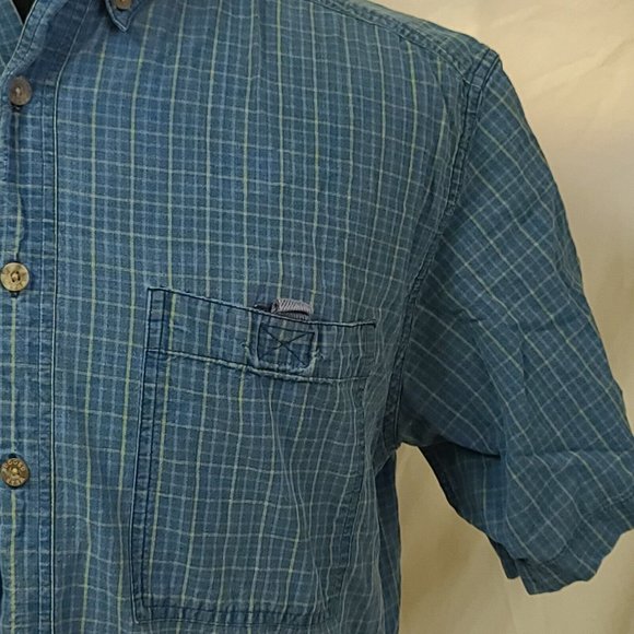 Wrangler Rugged Wear Mens Large Blue Stripe Short Sleeve Button Work Shirt - Picture 4 of 10